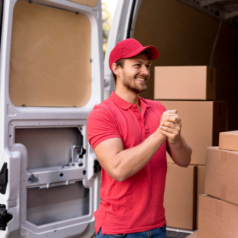 Parcels loaded into a courier van for dispatch